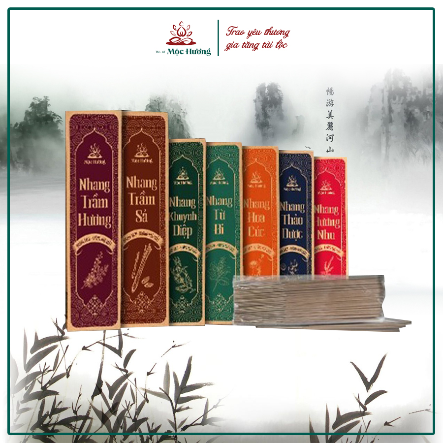 Nhang sạch Mộc Hương set 3 hương bất kỳ nhang trầm hương, trầm sả, khuynh diệp, quế, hương nhu, từ bi, thảo dược,hoa cúc