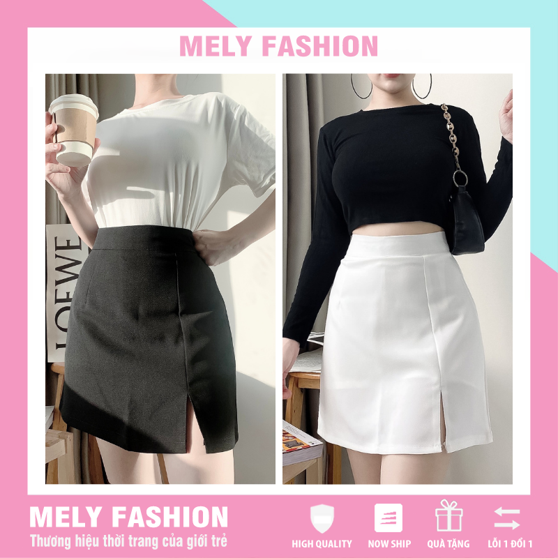 Chân váy chữ A ngắn lưng cao xẻ 1 bên phong cách công sở sang trọng vô cùng tôn dáng Mely Fashion CV04