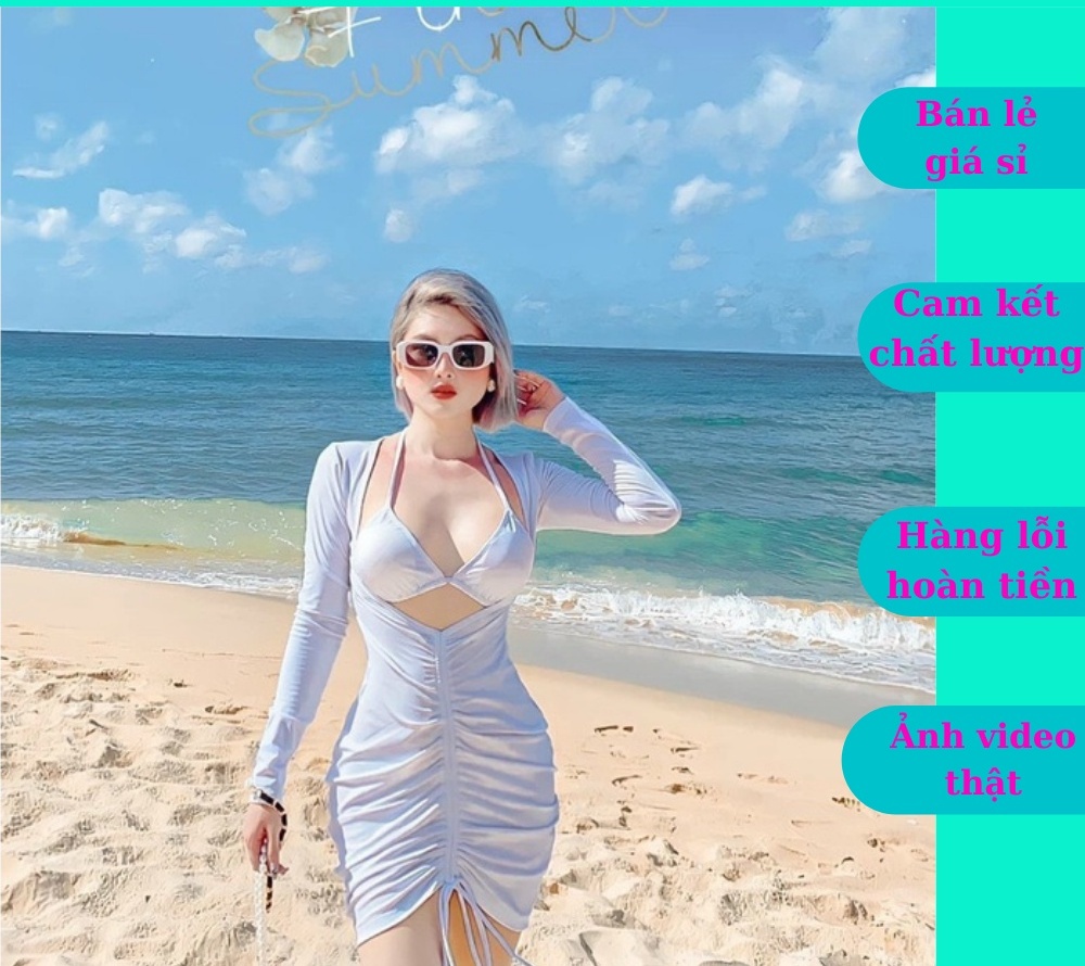 Đồ bơi đi biển, sét 3 món bikini áo zip tay dài hót 2022 quyến rũ oderi bm-008