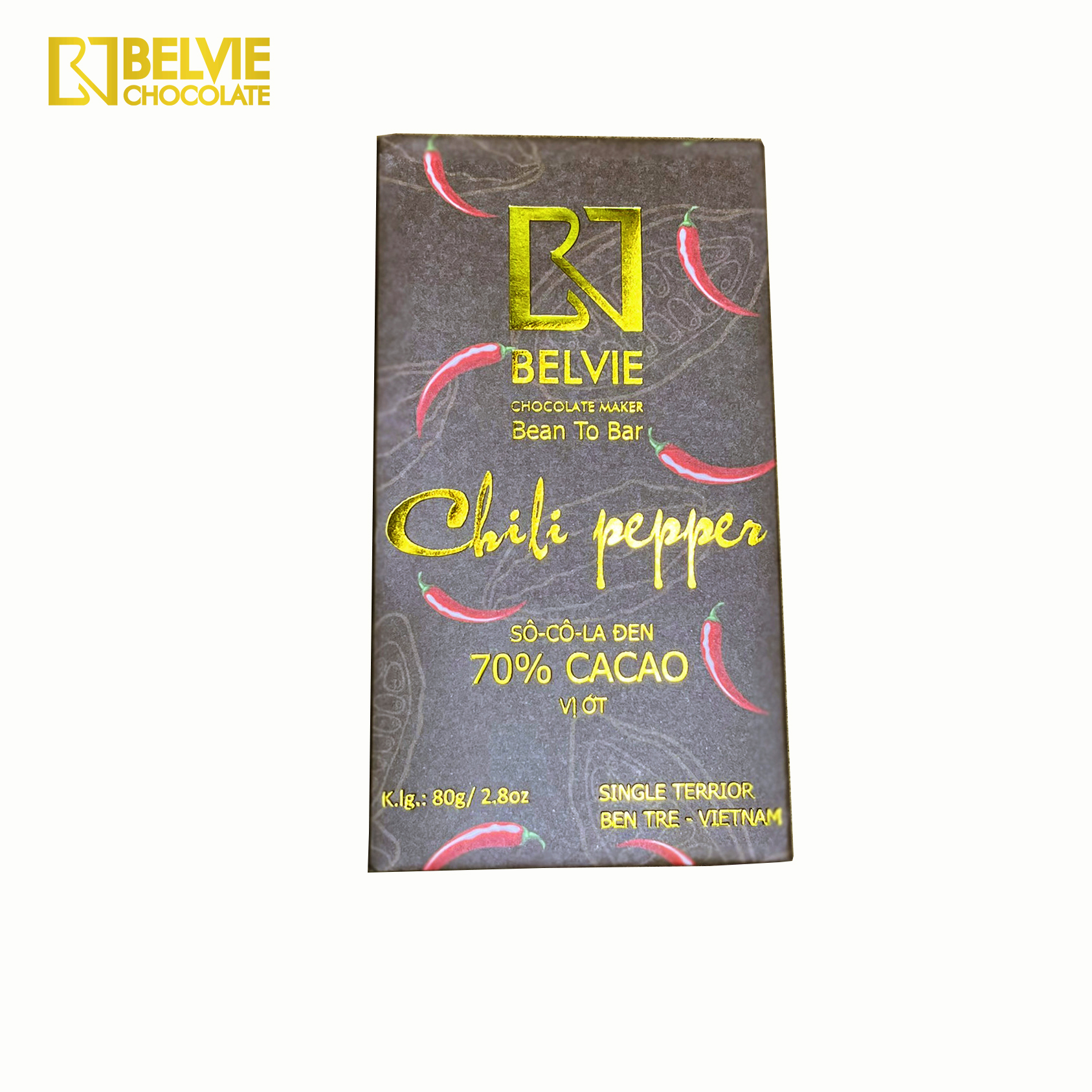 Socola đen vị ớt belvie 70% cacao, 80g