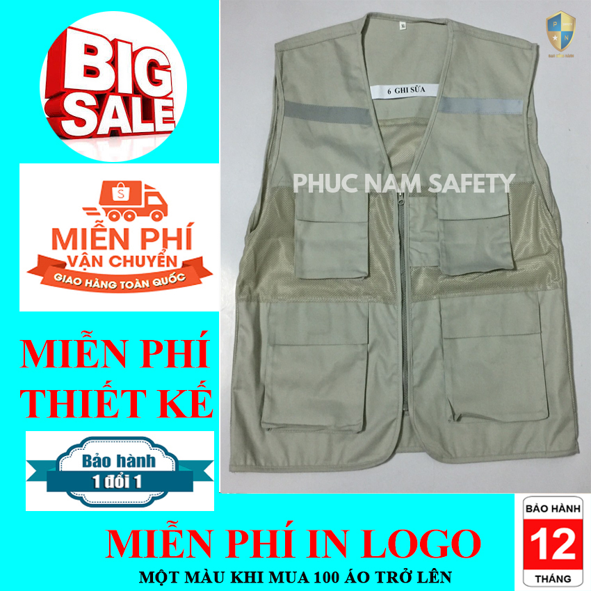 Áo ghi lê phản quang màu ghi sữa, đồng phục kỹ sư, đồng phục công ty, bảo hộ lao động Phúc Nam