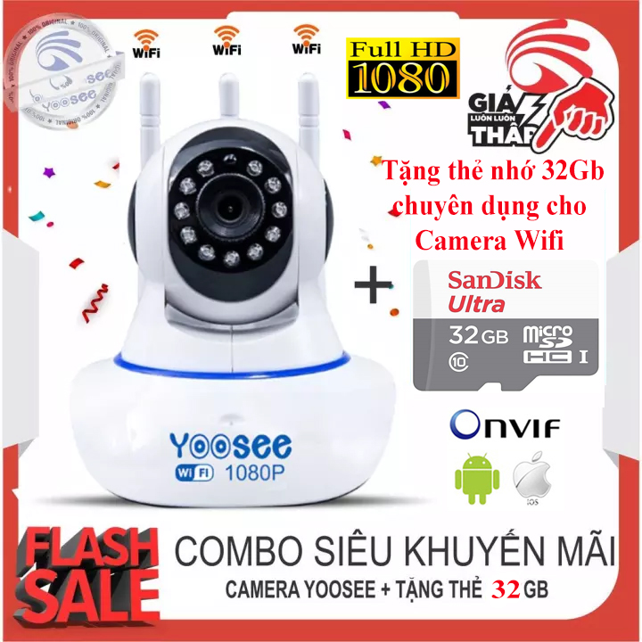 Camera yoosee wifi 3 angten full hd 1080p tặng thẻ 32g bh 5 năm