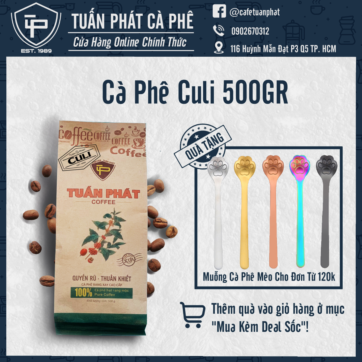 Cà Phê Culi Rang Xay Mộc Nguyên Chất 500g - Đậm Đà Lâu Phai, Hậu Đắng Từ Cà Phê Tuấn Phát - Pha Phin, Pha Máy, Cold Brew