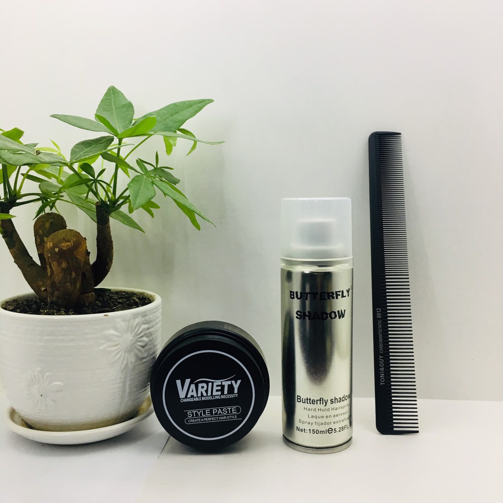 Combo Giữ Nếp Gôm Xịt Tóc Cứng Buterfly Shadow 150ml và Sáp Vuốt Tóc Tạo Kiểu Variety