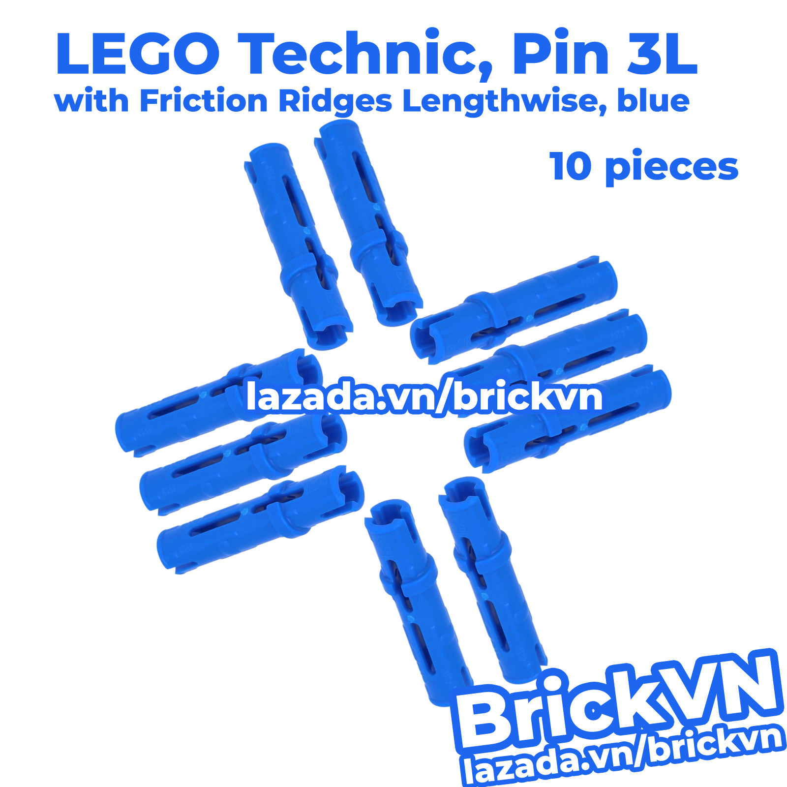 [10 Cái] Phụ Kiện Lắp Ráp LEGO Technic Chốt Kết Nối 3L Với Gờ Ma Sát Dọc, Xanh Da Trời ID 4514553 6558