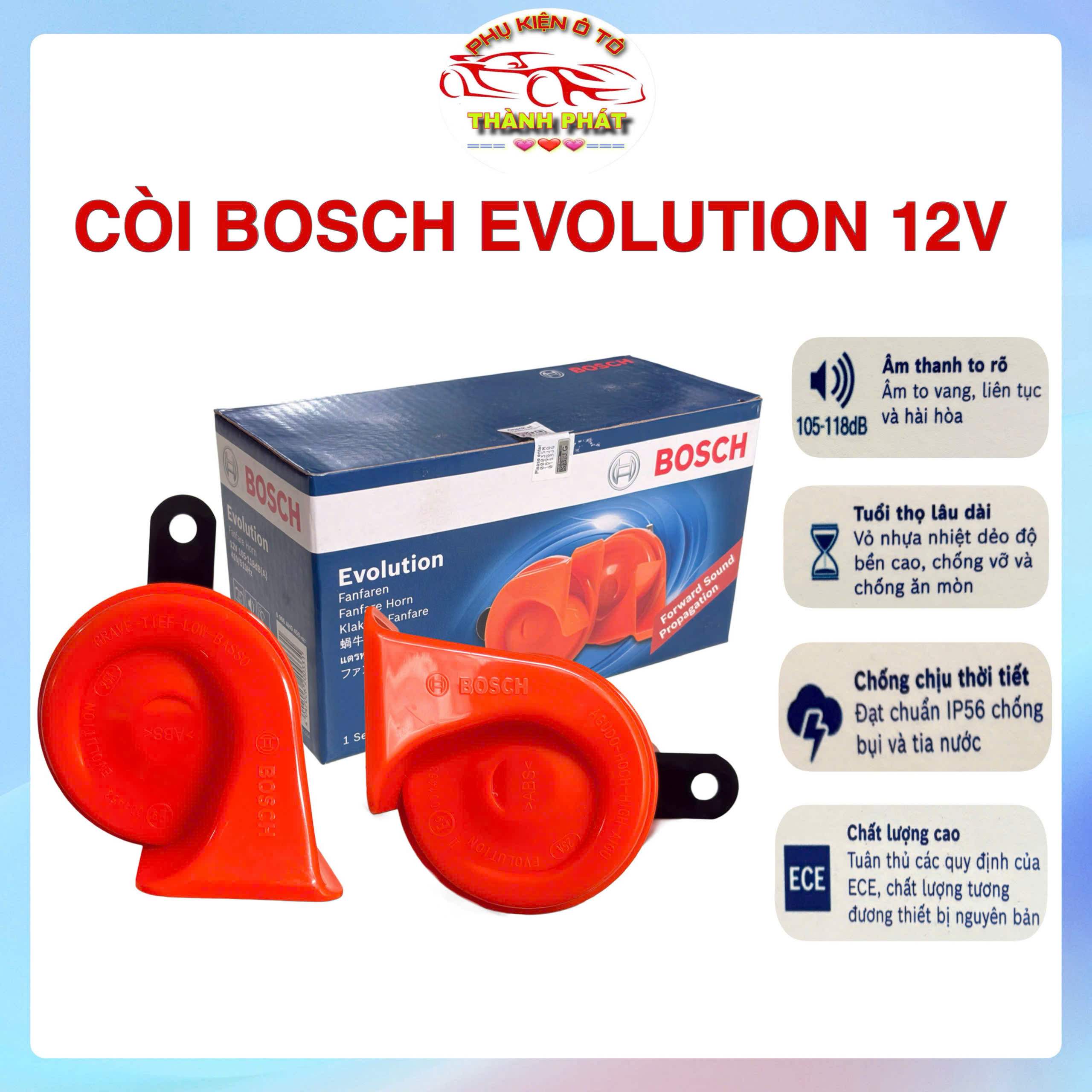  Còi Sò Kháng Nước Bosch Evolution 2 Giắc 12V Hàng Chính Hãng - Còi Sên Ô Tô Âm To Vang 