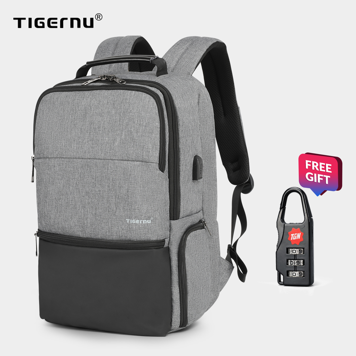 Tigernu 3905 15.6 Chống trộm Chống Nước 15.6 inch ba lô laptop với cổng sạc USB Thời trang nam ba lô