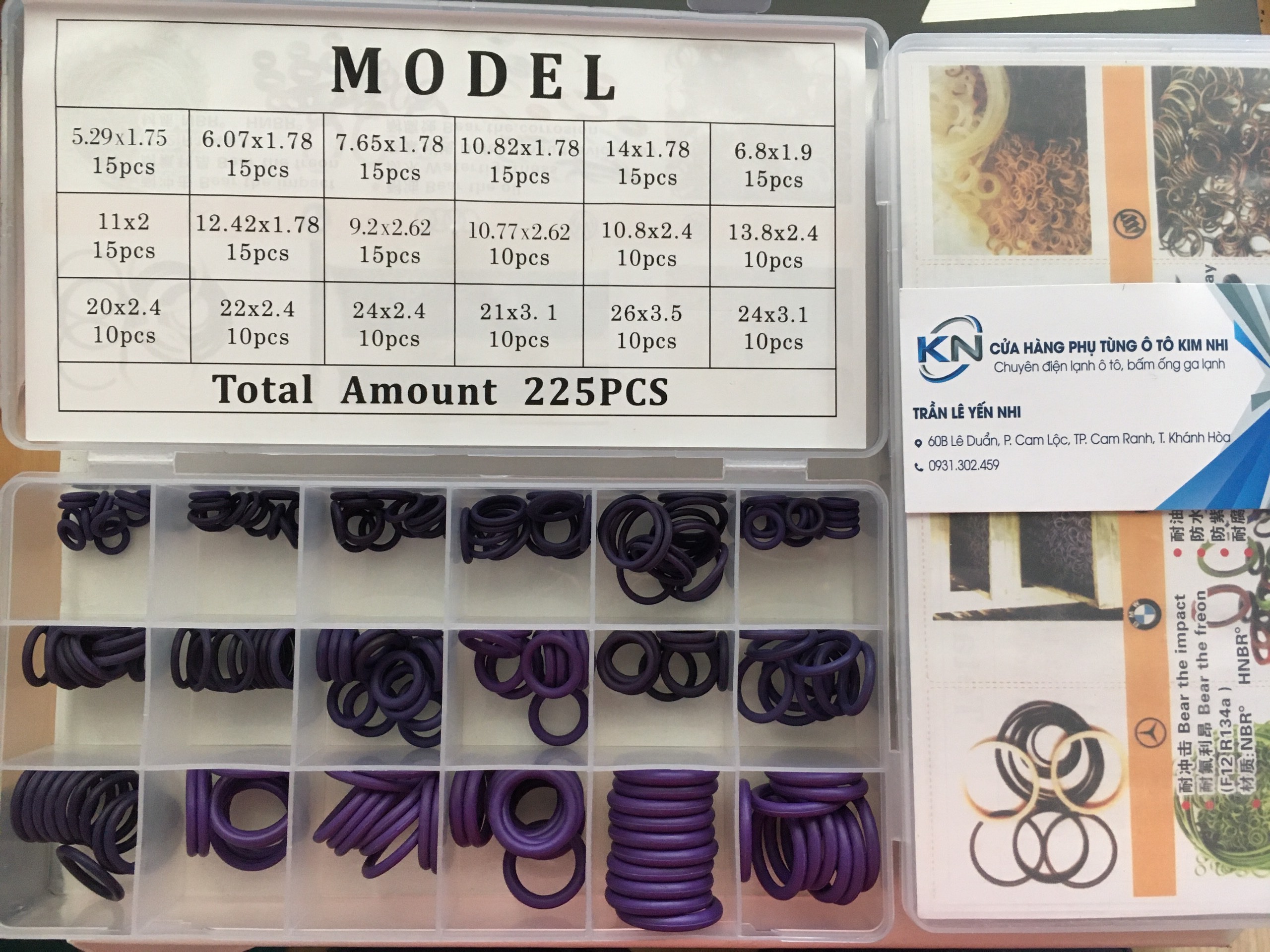 Hộp Gioăng cao su O-ring (siu oring) điều hòa ô tô 225 cái