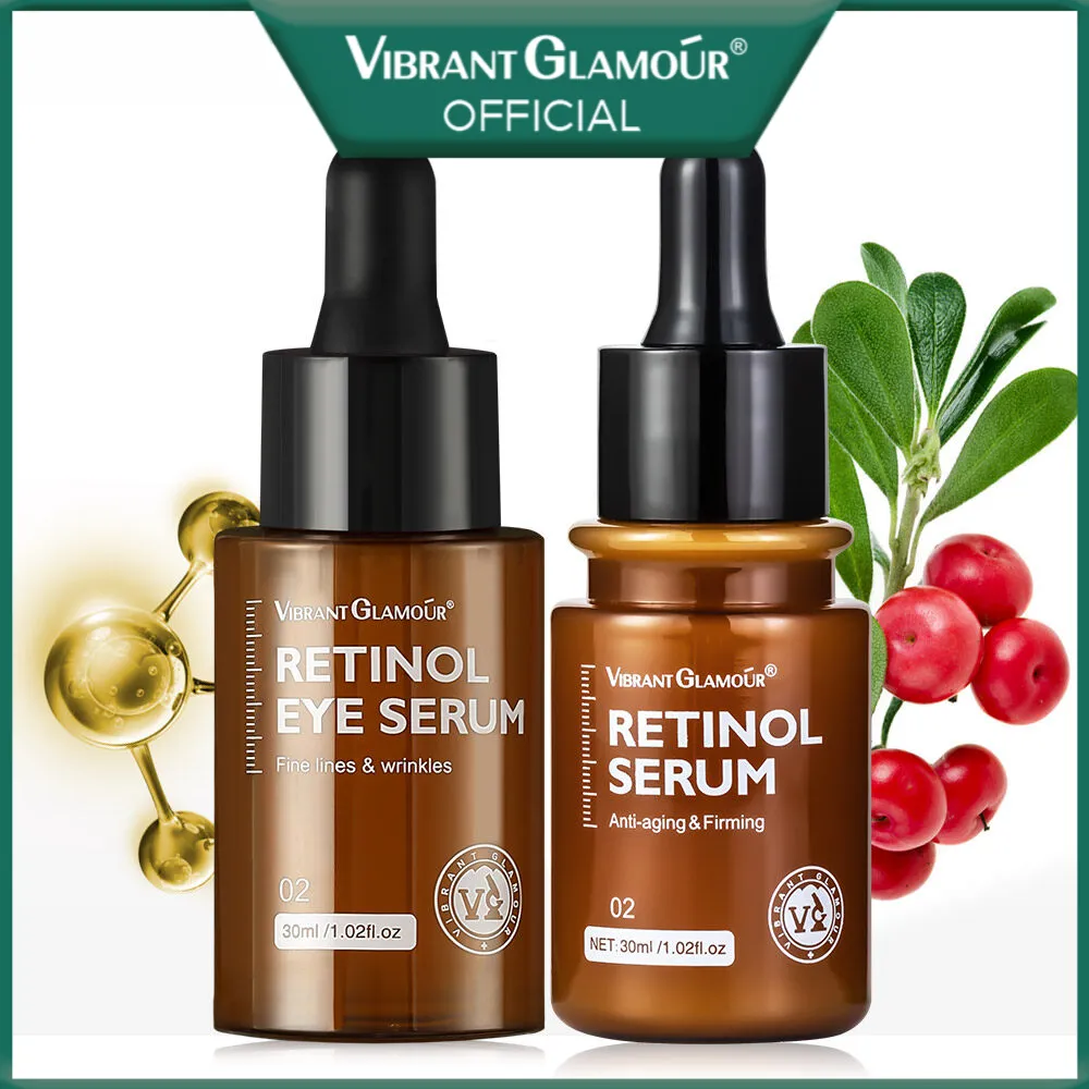 VIBRANT GLAMOUR Bộ 2 món gồm tinh chất dưỡng da mặt chứa retinol + tinh chất dưỡng da vùng mắt chứa retinol giúp chống lão hóa, giảm nếp nhăn và quầng thâm mắt, nâng cơ và dưỡng ẩm da có dung tích 30ml - INTL