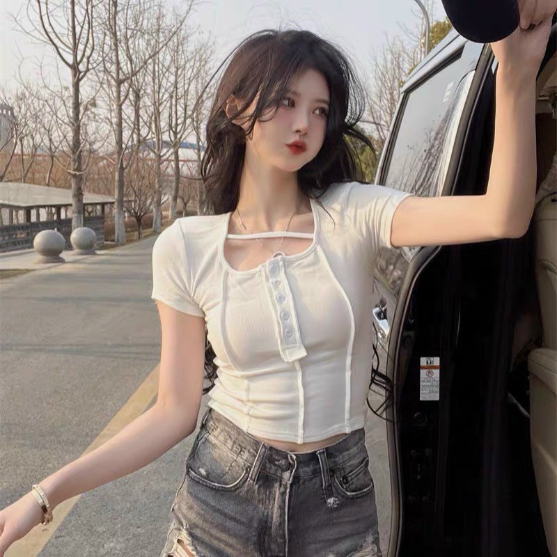 Áo Croptop Ôm Body Tay Ngắn Gân Nổi A5377