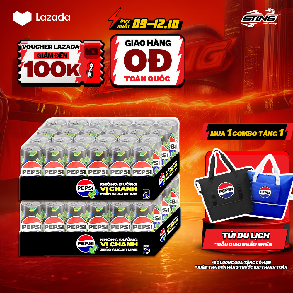 [SALE 10.10-VC ĐẾN 12%] Combo 2 Thùng Pepsi Vị Chanh Không Calo, Không Đường (320ml/lon)