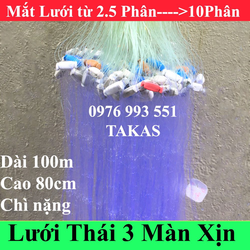 Lưới Đánh Cá 3 Màn Thái Tàng Hình Loại  Xịn,Dài 100 m,Cao 80 cm,Đánh chìm