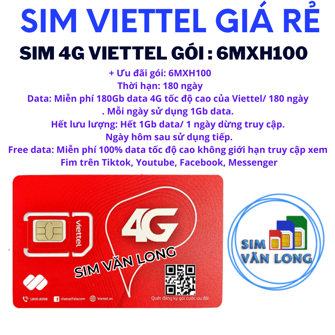 Sim 4G Viettel 6mxh100, 12mxh100 Miễn phí 12 tháng không nạp tiền dùng mạng thoải mãi không lo hết dung lượng,Sim chưa kích hoạt