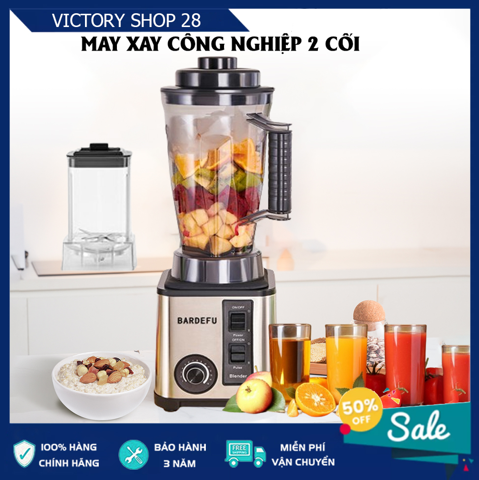 Máy xay công nghiệp BARDEFU công suất 8500W xay đậu nành, thịt, cá, máy xay sinh tố đa năng dung tích 3L, máy xay ép hoa quả 2 cối nhựa sử dụng 6 lưỡi dao - BẢO HÀNH 2 NĂM