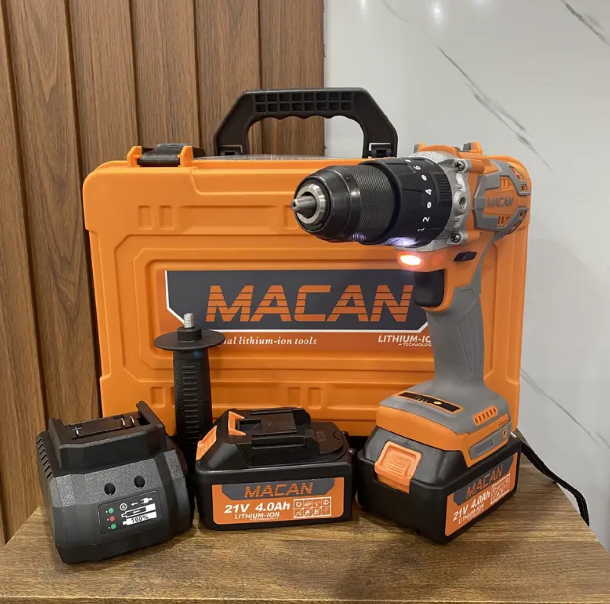 Máy Khoan pin Macan 21V - 6013C - Lõi đồng không chổi than - có búa 3 chức năng