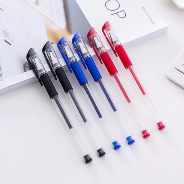 Set 10 bút bi nước thân trơn 3 màu đỏ/đen/xanh a53