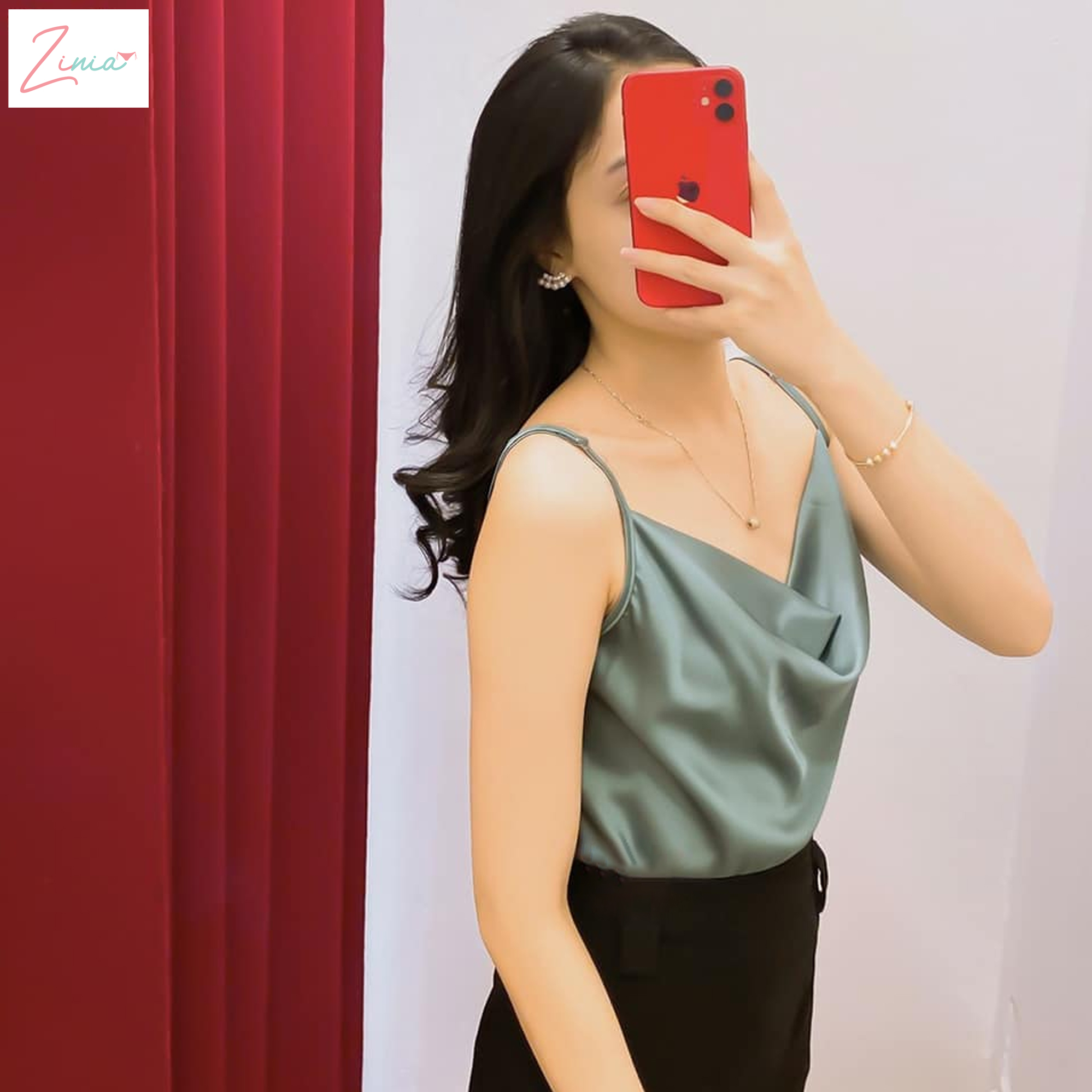 Áo Hai Dây Cổ Đổ Lụa Pháp Cao Cấp Sang Trọng Gợi Cảm Mặc Cùng Áo Blazer Vest Và Cardigan Mùa Thu Zinia N157