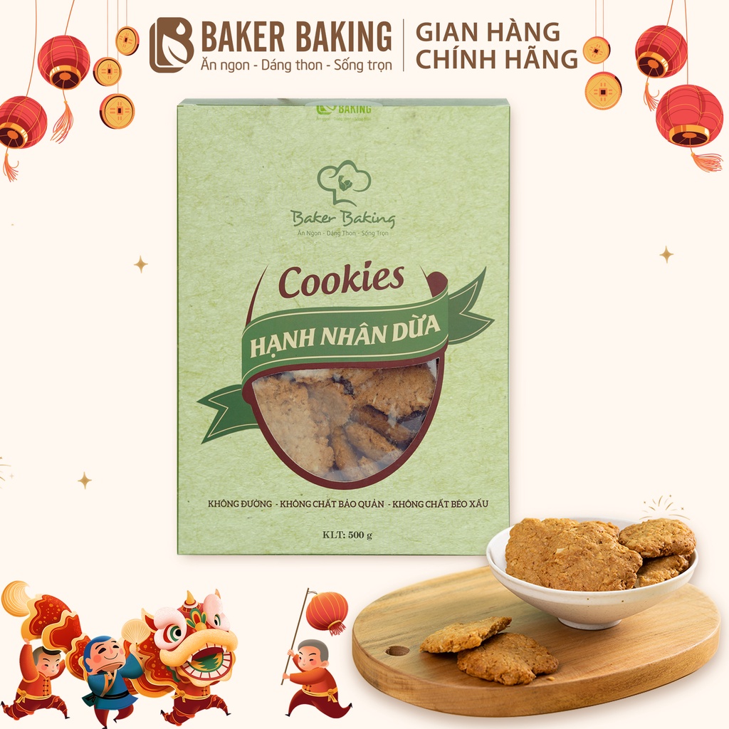 Bánh quy hạnh nhân vị dừa không đường hỗ trợ ăn kiêng Baker Baking 100-500g