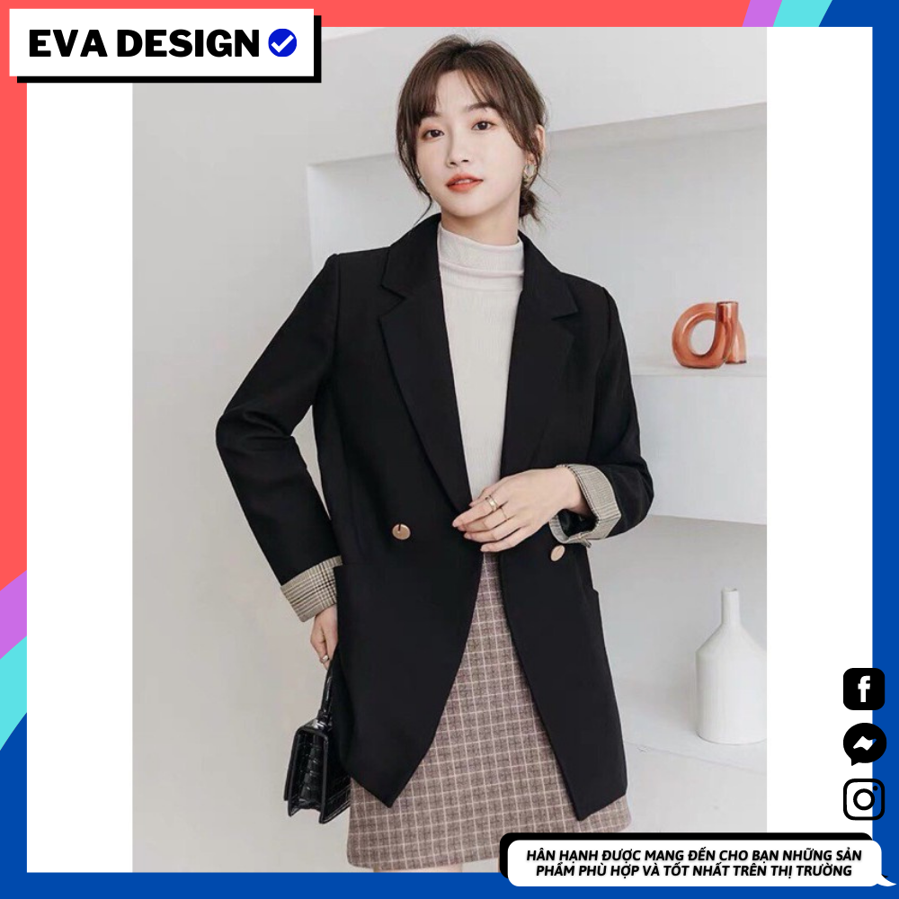 Áo vest nữ , Blazer nữ nữ phối tay kẻ siêu đẹp