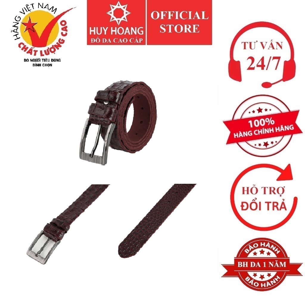 Dây nịt nam vân cá sấu 1 lớp màu nâu HK4151