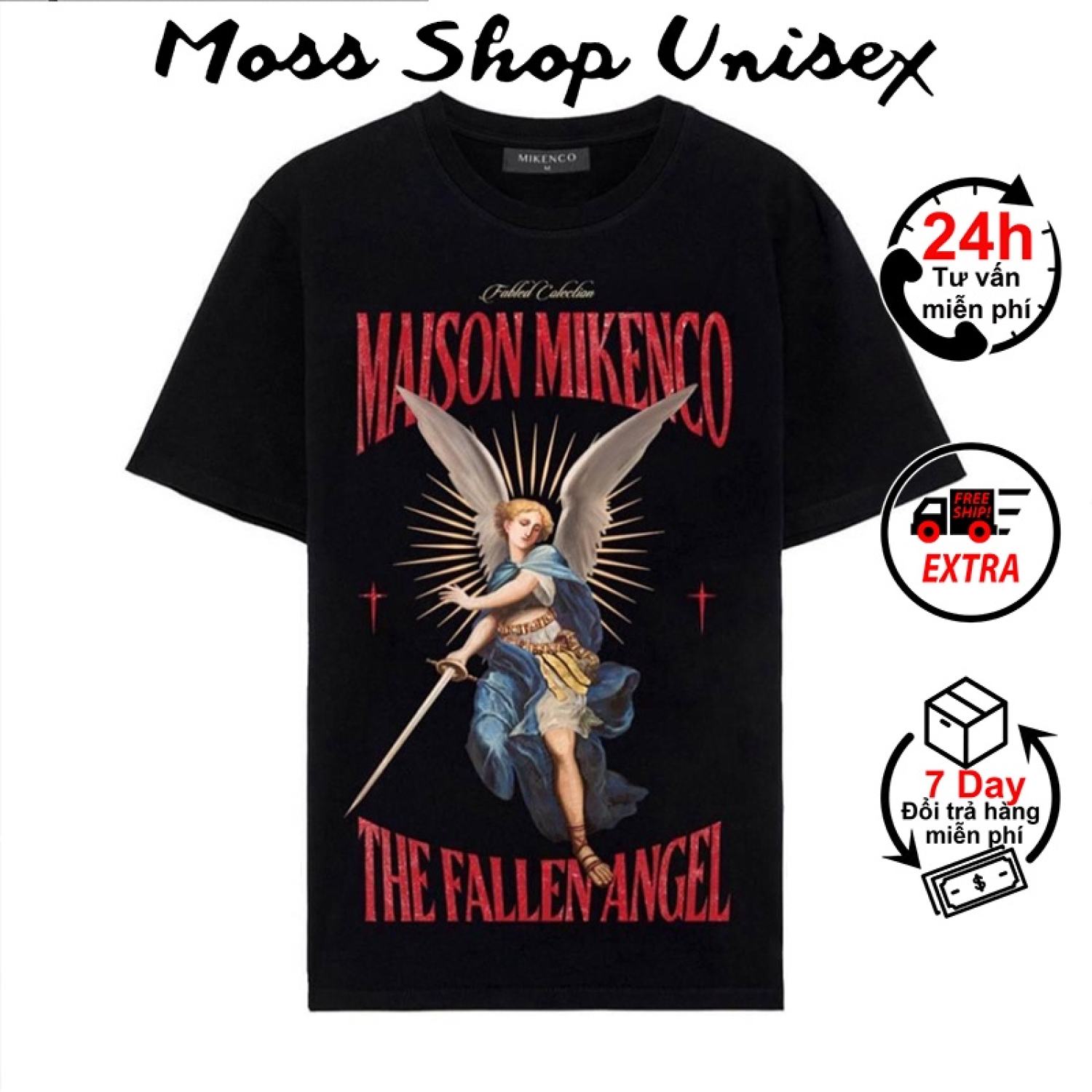 Áo thun tay lỡ unisex Mikenco The Fallen Anɡel Thiên Thần MOSSSHOP - Áo phông nam nữ phong cách ulzzang form rộng 65kg