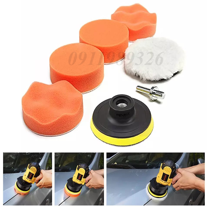 Bộ đầu đánh bóng xe gắn máy khoan 7 món - Mút đánh bóng xe hơi - Phớt đánh bóng ô tô các bước