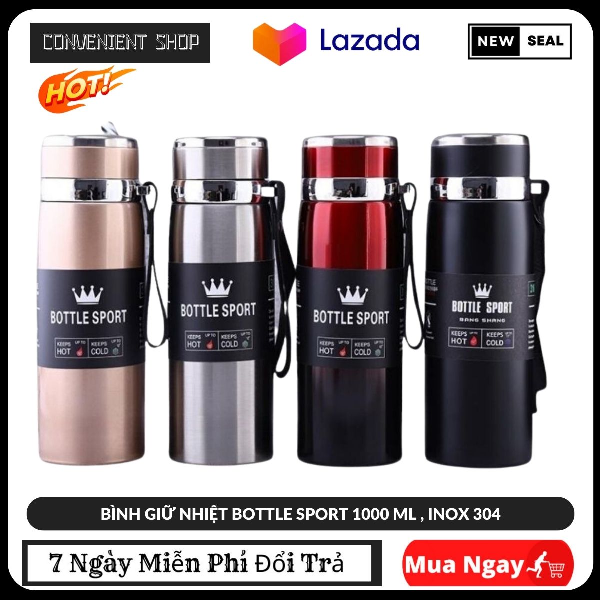 binh giữ nhiệt cao cấp , BÌNH GIỮ NHIỆT BOTTLE SPORT 1000 ML , INOX 304 - bình nước giữ nhiệt học si