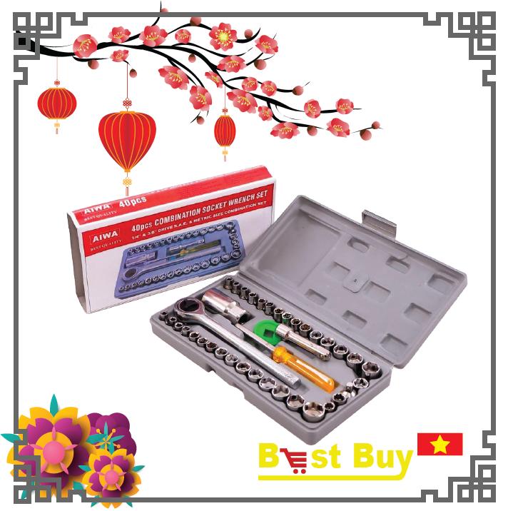 Bộ khẩu mở siết ốc và bugi 40 chi tiết đa năng tiện dụng công cụ sửa chữa nhỏ gọn tiện lợi mang theo