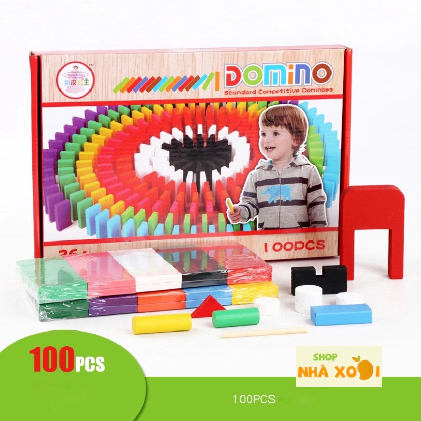 Đồ chơi Domino gỗ nhiều màu sắc 100 chi tiết cho bé phát triển trí tuệ, đồ chơi giáo dục, đồ chơi thông minh, giáo cụ montessori, shop nhà xoài