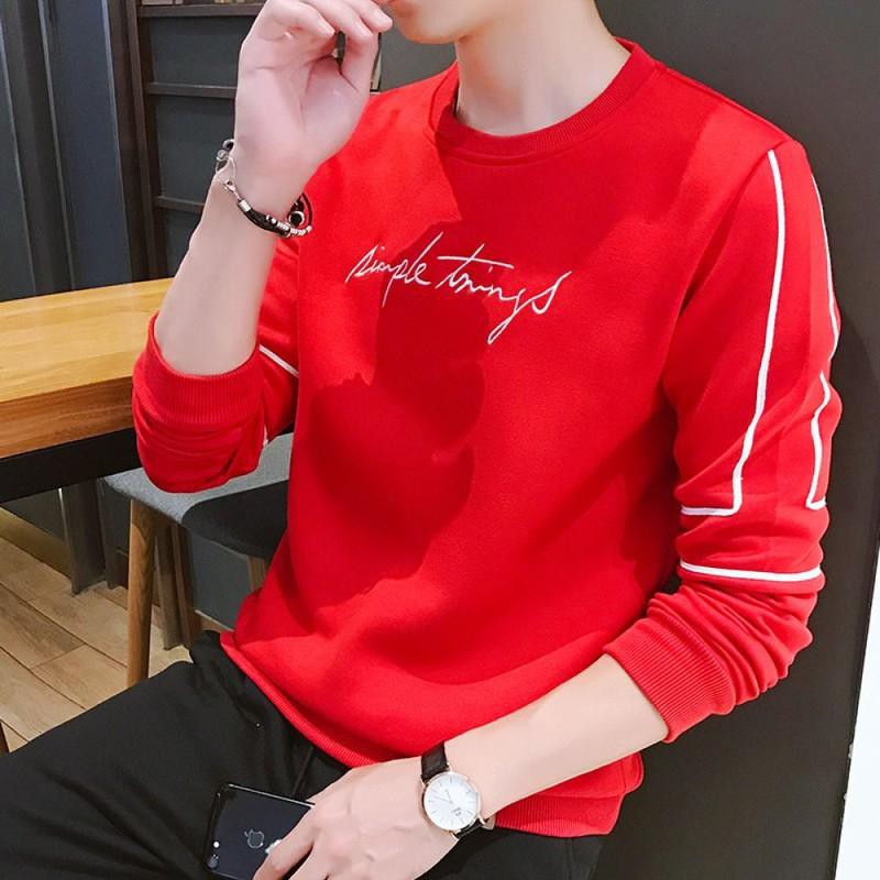 Áo thun nam tay dài áo thun sweater nam dài tay đỏ chữ - thoáng mát, mềm mịn