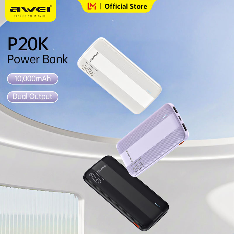 Awei P20K sạc dự phòng cầm tay sạc dự phòng siêu nhẹ siêu mỏng 10000mah 20000mah thân thiện với da 2 cổng sạc trong 2 cổng sạc ra khỏi pin chất lượng cao chất lượng tốt pin dự phòng sạc nhanh