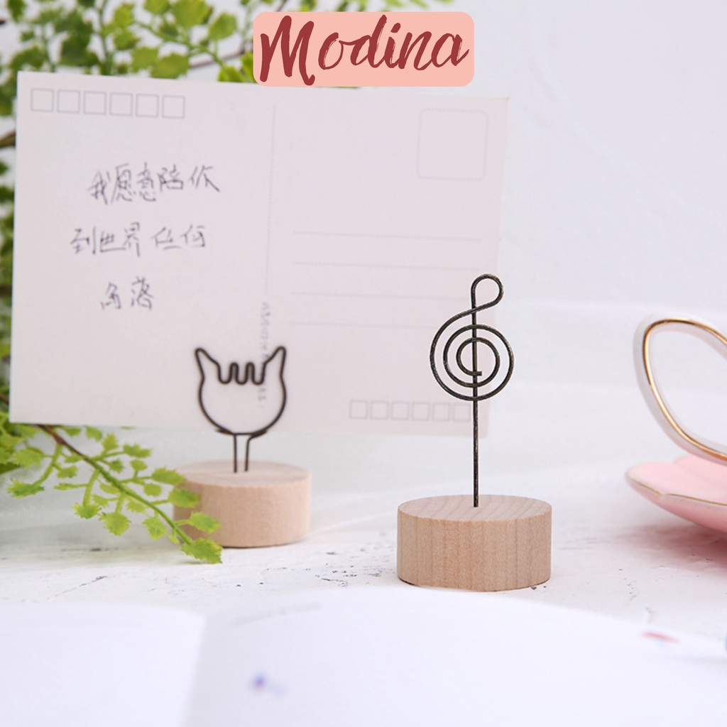 Kẹp giấy để bàn trang trí, kẹp ảnh để bàn kim loại chân gỗ nhiều hình cute