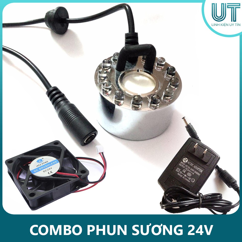 Combo động cơ phun sương tạo hơi nước 12 LED - 24V ( Phun sương+ Quạt + nguồn )