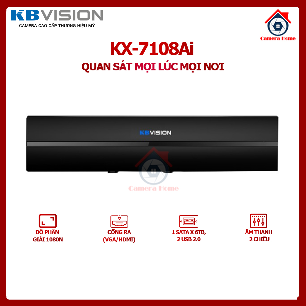 Đầu ghi hình dvr ai 8 kênh kbvision kx-7108ai - ghi hình ở độ phân giải 1080n, 720p - chuẩn nén hình ảnh ai-coding/h.265+/h.265 - camera home