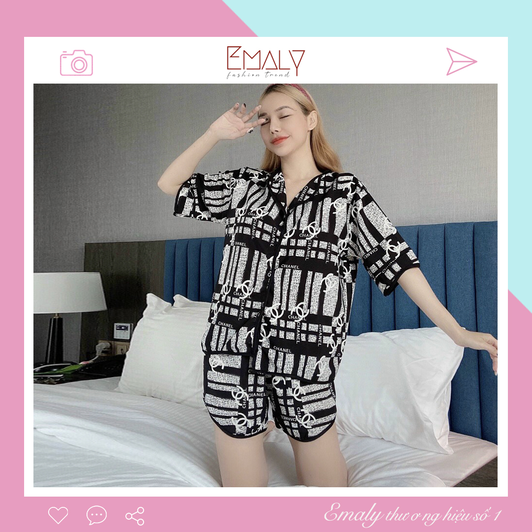 Đồ ngủ nữ pijama ngắn - Đồ bộ nữ mặc nhà vải lụa Mango hoạ tiết Free size hình chữ Emaly Ly11
