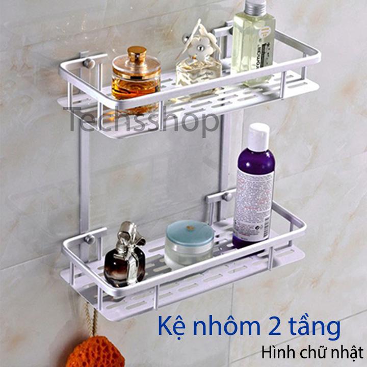 Kệ nhà tắm đa năng 2 tầng nhôm không gỉ để bàn chải kem đánh răng - Kệ để đồ dùng nhà vệ sinh - Kệ nhà bếp đựng gia vị
