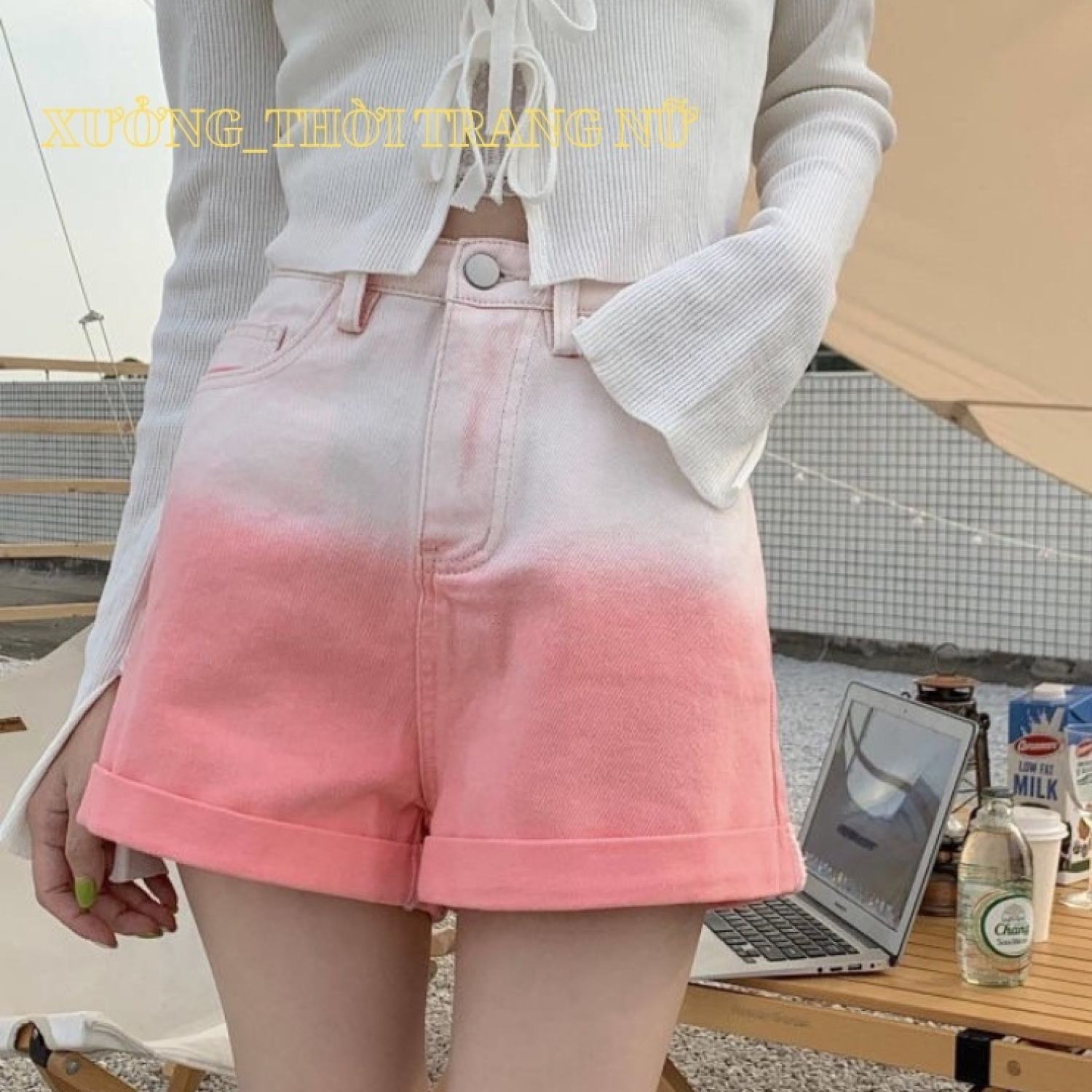 Quần short kaki,quần ngố nữ chất kaki phối màu