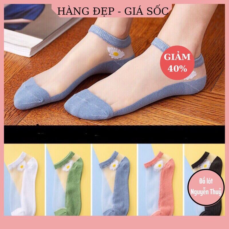 Set 10 đôi tất vớ nữ ren hoa cúc tặng kèm túi