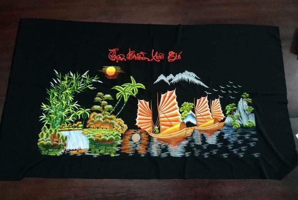 Tranh thêu thuận buồm xuôi gió đã thêu 80x120cm