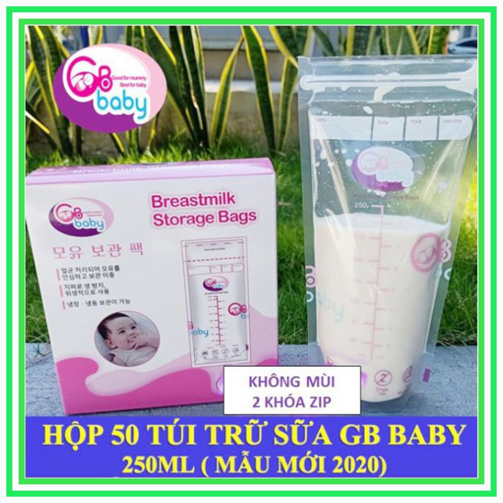 Hộp 50 Túi trữ sữa 250ml GB Baby túi zip cao cấp đảm bảo vệ sinh và an
