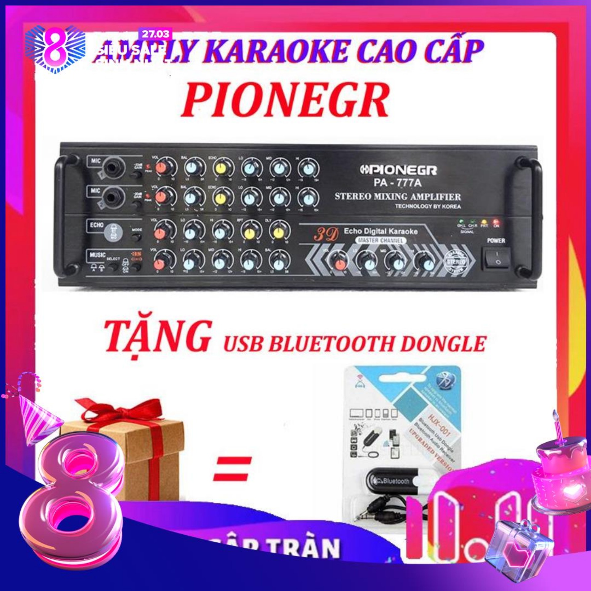 Ampli karaoke Amply karaoke nghe nhạc gia đình PIONEGR 777A karaoke cực hay tặng usb bluetooth DONGLE