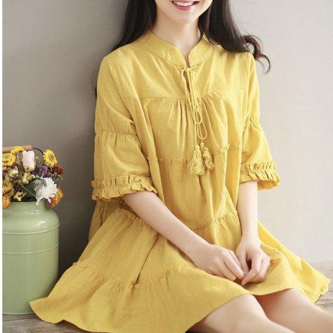 Đầm babydoll vàng dây chuông