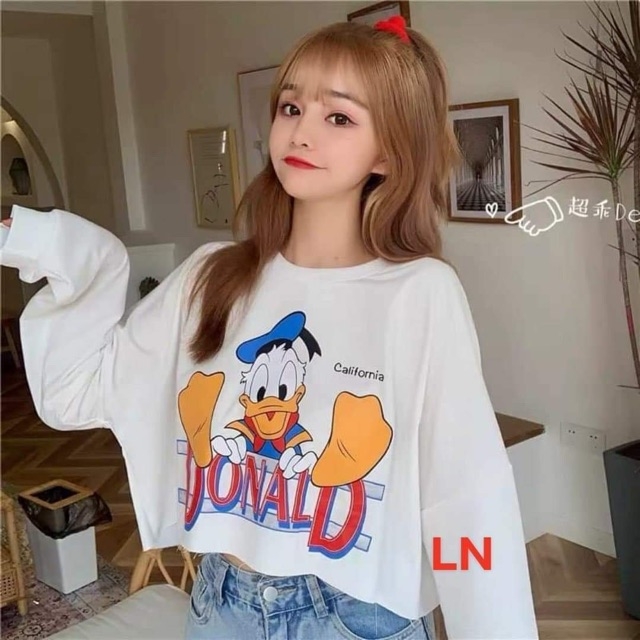 Áo Croptop dài tay,thu đông hình vịt kute