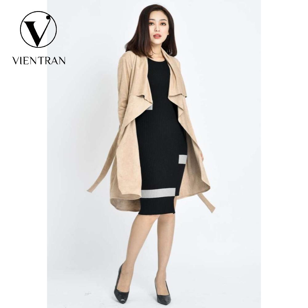 Đầm len ôm tay dài loe cắt tà cách điệu vien tran v63f17t013