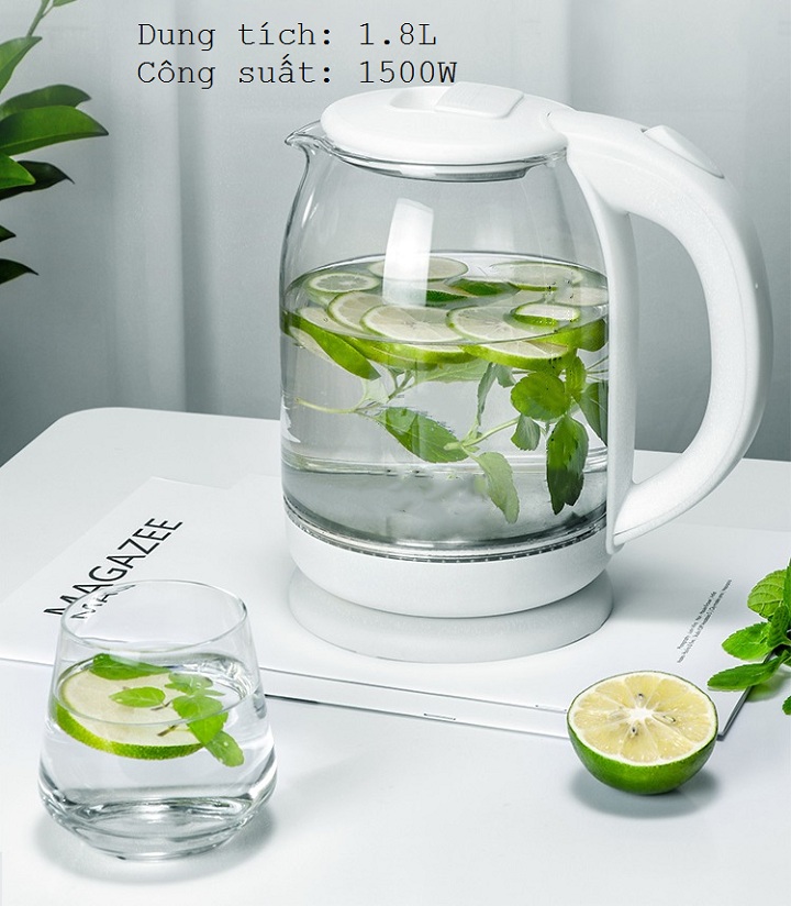Bình đun nước siêu tốc - ấm siêu tốc thủy tinh công suất 1500w dung tích 1.8l