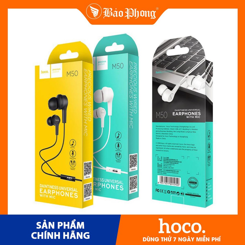 Tai nghe liền dây HOCO M50 chân 3.5mm có micro đàm thoại