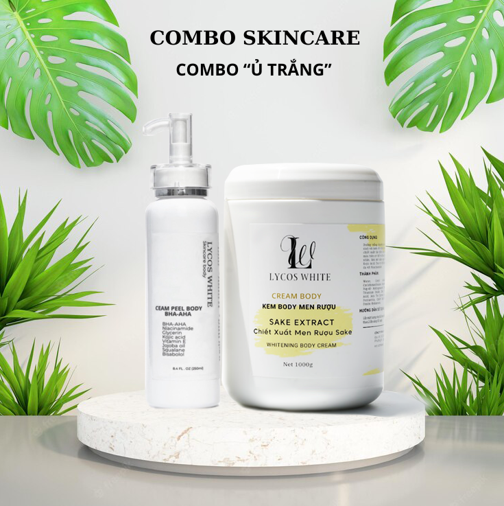Bộ đôi tinh chất peel dưỡng 250ml và kem body men 1000g lycos white