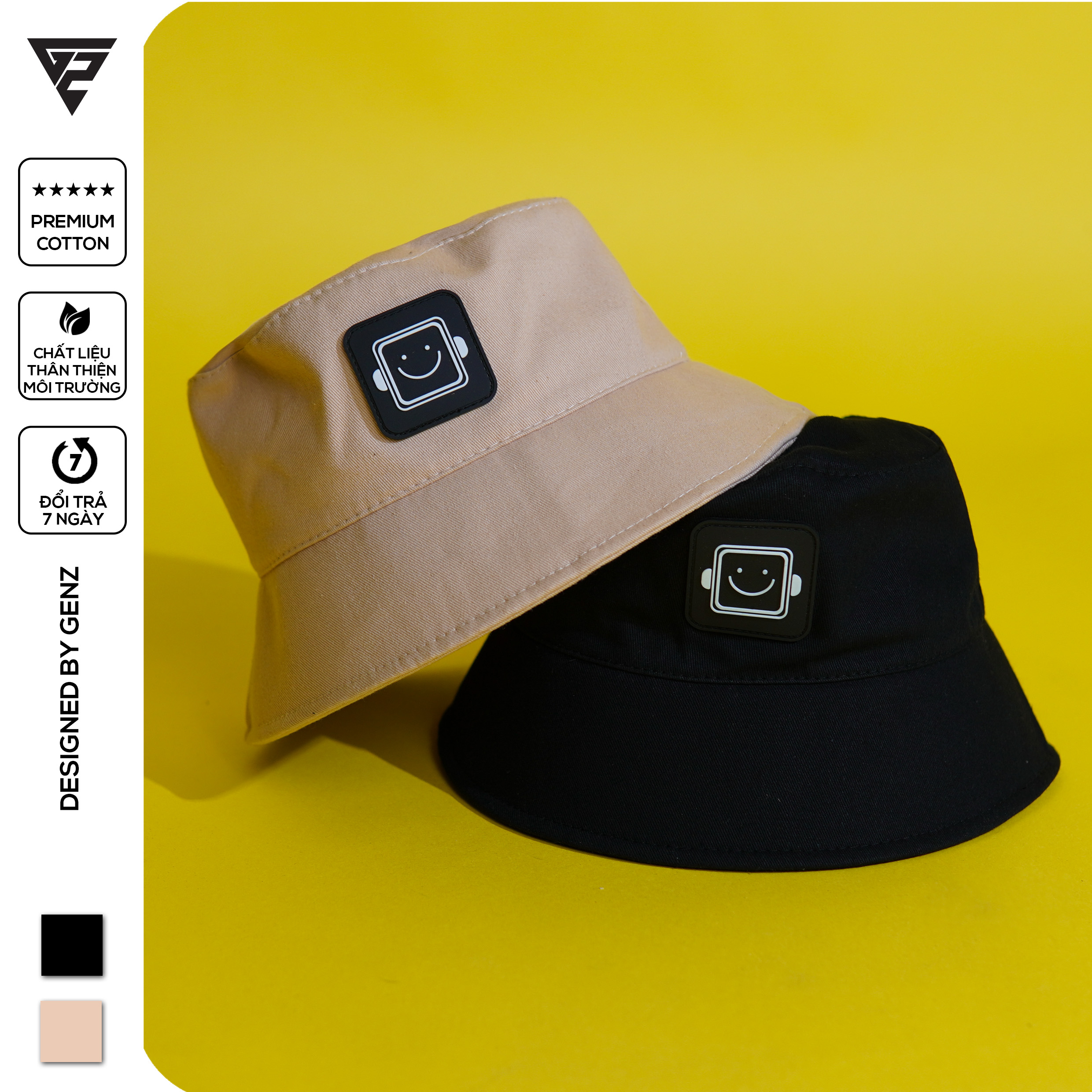 Mũ bucket GENZ tai bèo vành nón cụp Unisex phù hợp nam nữ gắn Sticker
