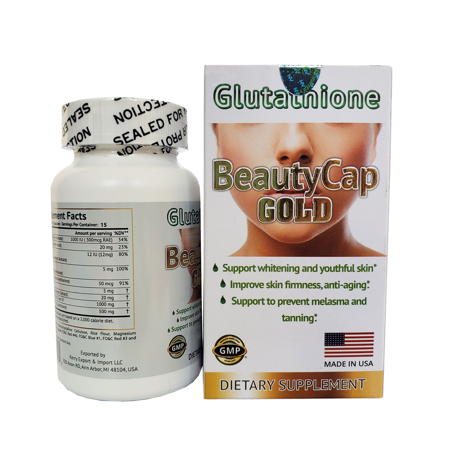 Viên uống trắng da Glutathione Collagen AECB5 BeautyCap Gold Mỹ