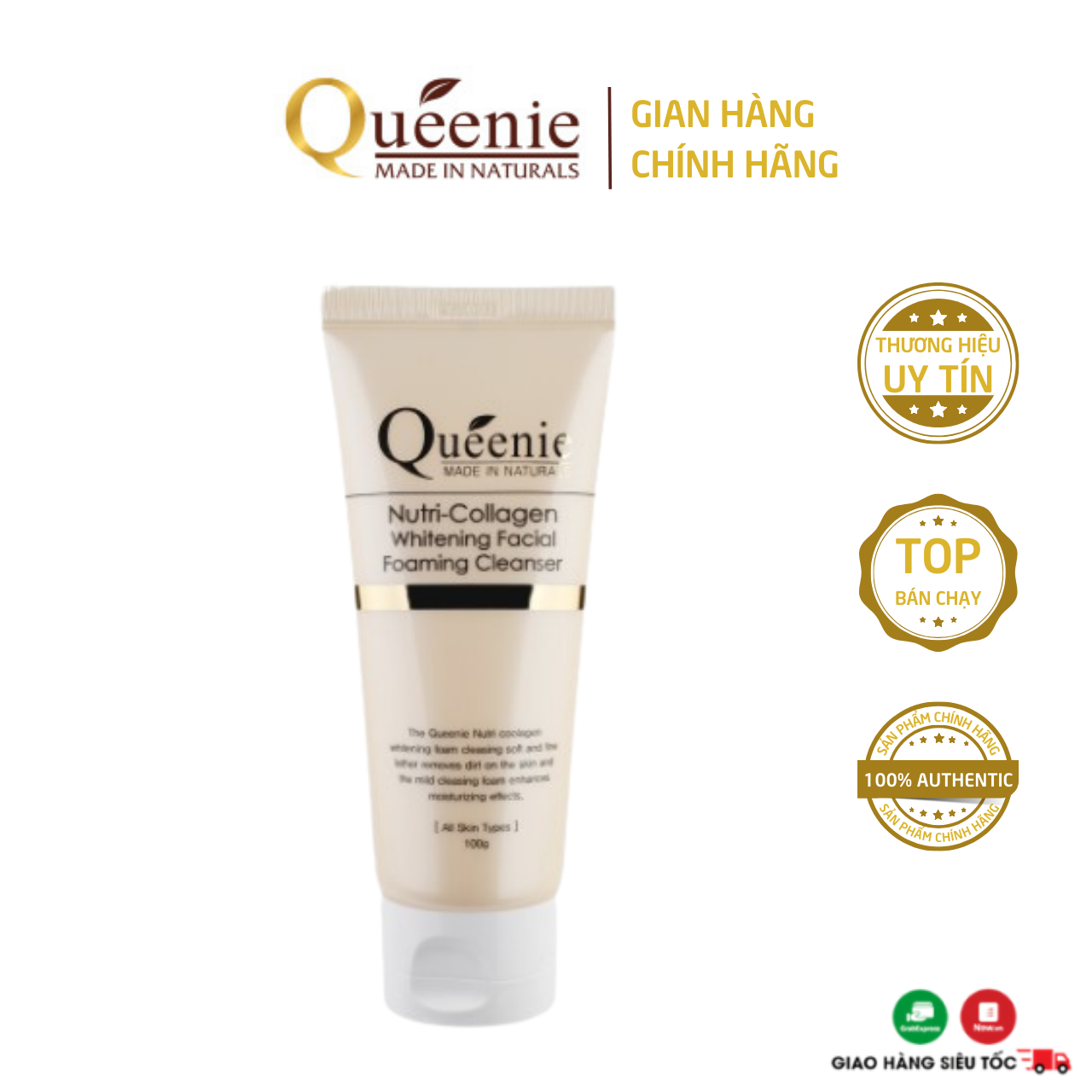 Sữa Rửa Mặt Tạo Bọt, Dưỡng Trắng Da, Bổ Sung Collagen Queenie 100g - Mỹ Phẩm Chính Hãng Hàn Quốc
